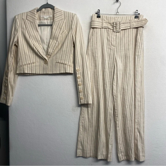 SET Veronica Beard SUIT Armada Blazer Jacket Dexter Trouser Pants Ecru Stripe 2 - Picture 4 of 12